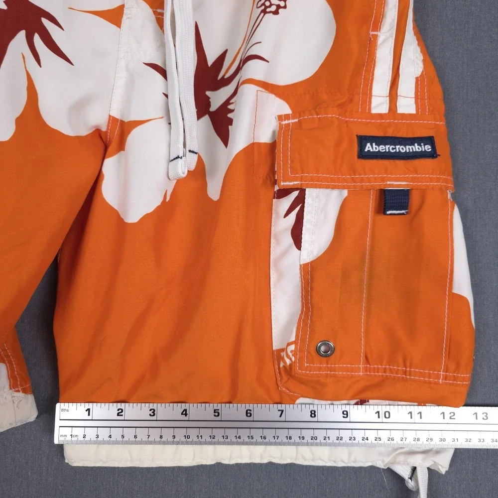 Abercrombie & Fitch Tugger Board Shorts Mens Medium Orange Tropical‎ Surf Swim